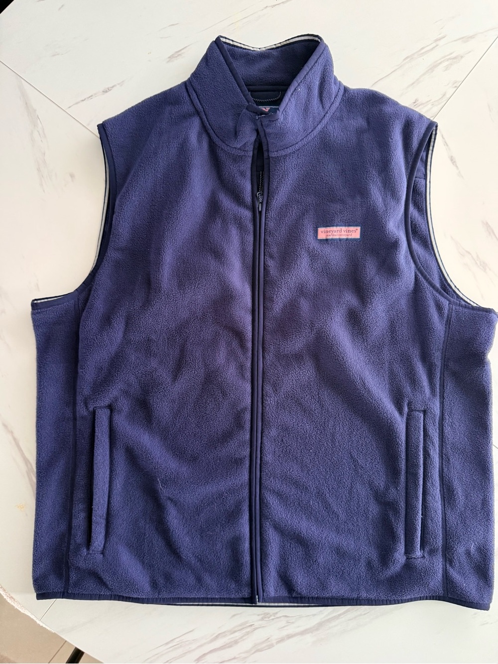 Vineyard Vines Fleece Vest Mens XL Navy Blue Full Zip Pockets Outdoor Warm